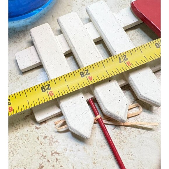 Vintage Santa and Christmas Tree White Picket Wooden Fence Holiday Decor - Picture 7 of 7